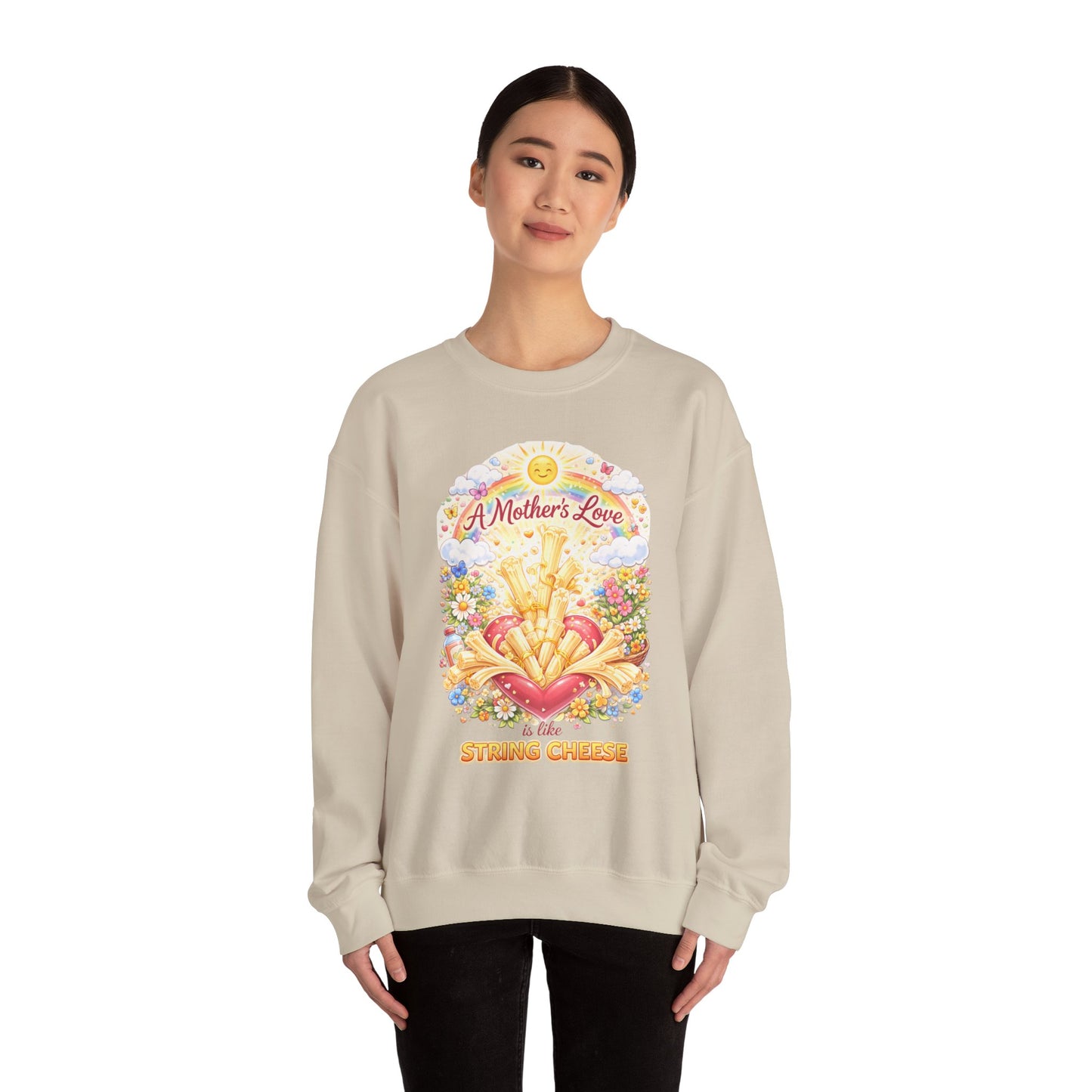 Crewneck Sweatshirt — "A Mother's Love is Like String Cheese" Floral Mother's Day Gift