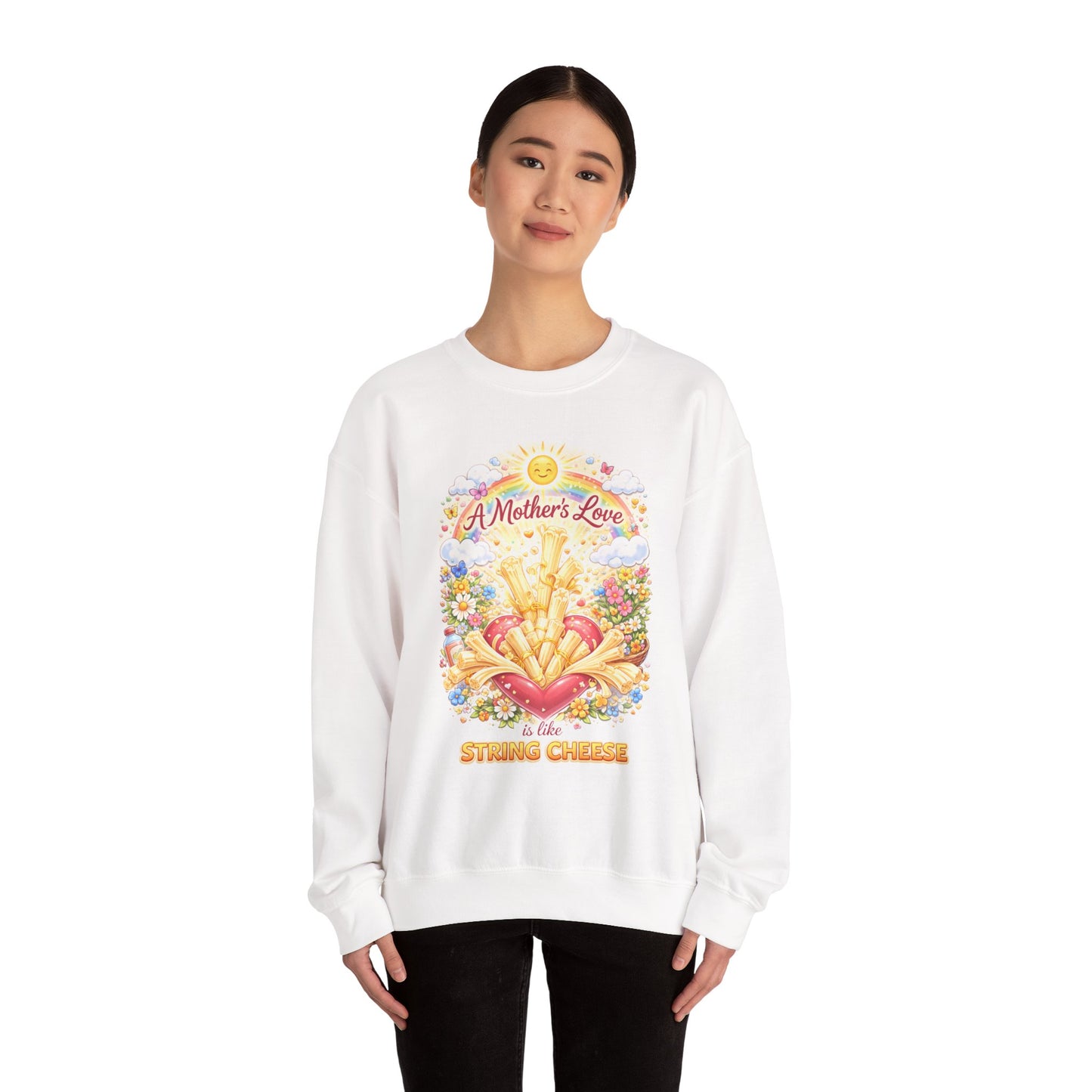 Crewneck Sweatshirt — "A Mother's Love is Like String Cheese" Floral Mother's Day Gift
