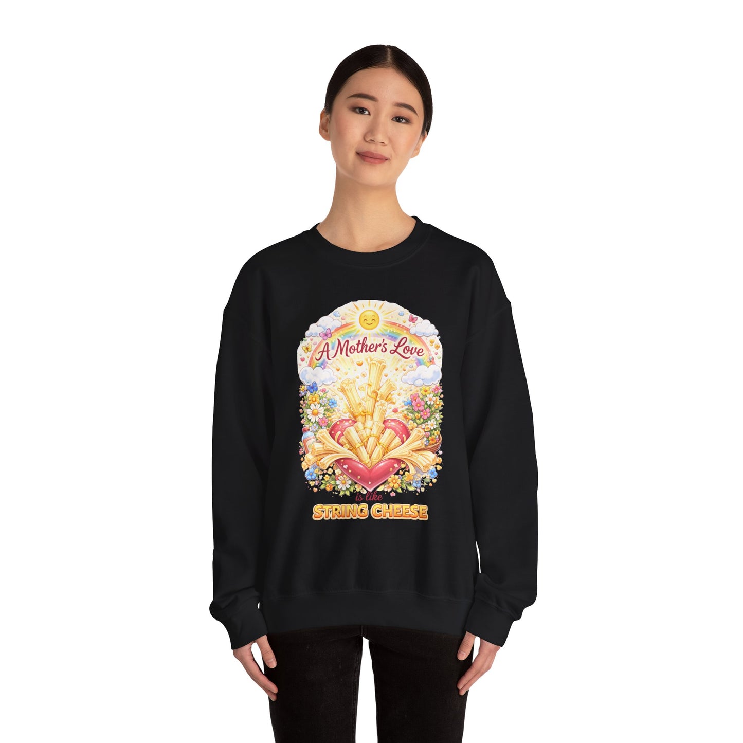 Crewneck Sweatshirt — "A Mother's Love is Like String Cheese" Floral Mother's Day Gift