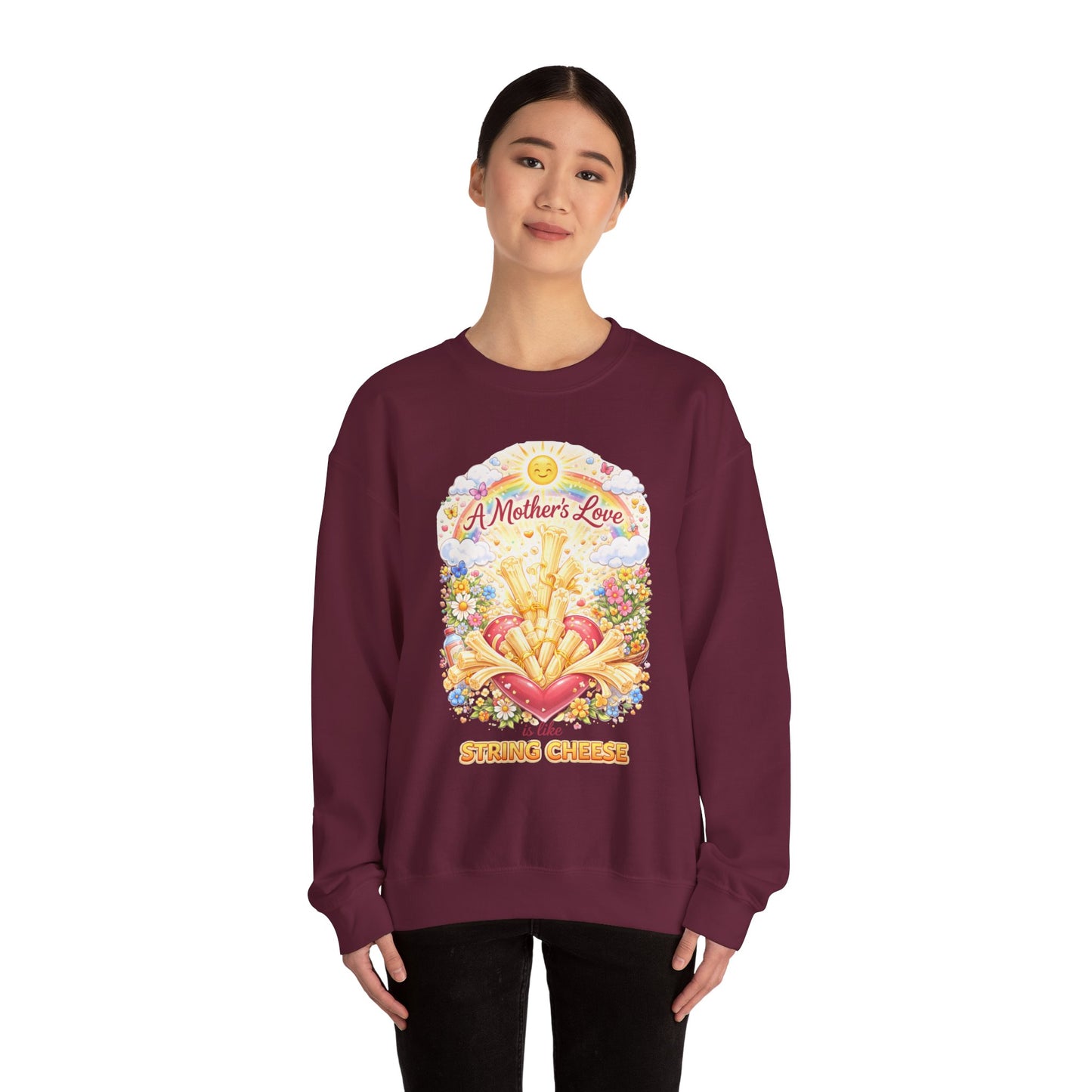 Crewneck Sweatshirt — "A Mother's Love is Like String Cheese" Floral Mother's Day Gift