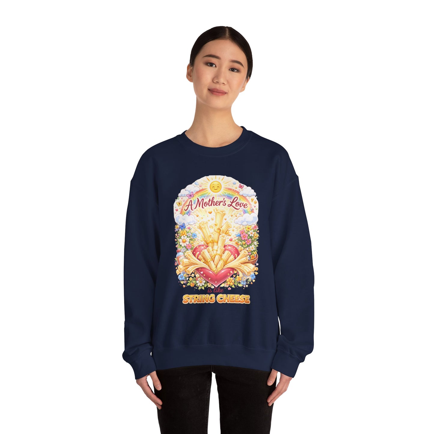 Crewneck Sweatshirt — "A Mother's Love is Like String Cheese" Floral Mother's Day Gift