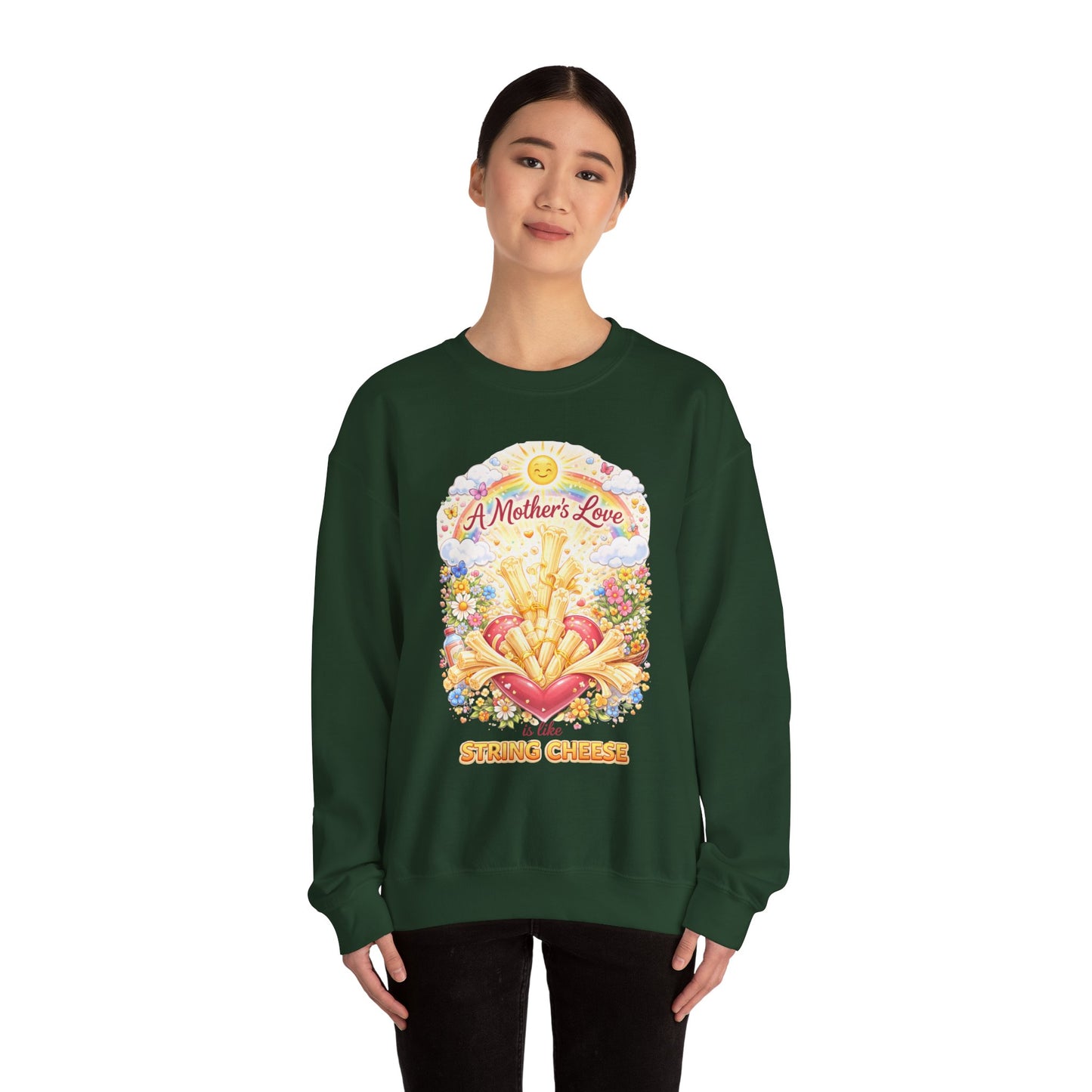 Crewneck Sweatshirt — "A Mother's Love is Like String Cheese" Floral Mother's Day Gift
