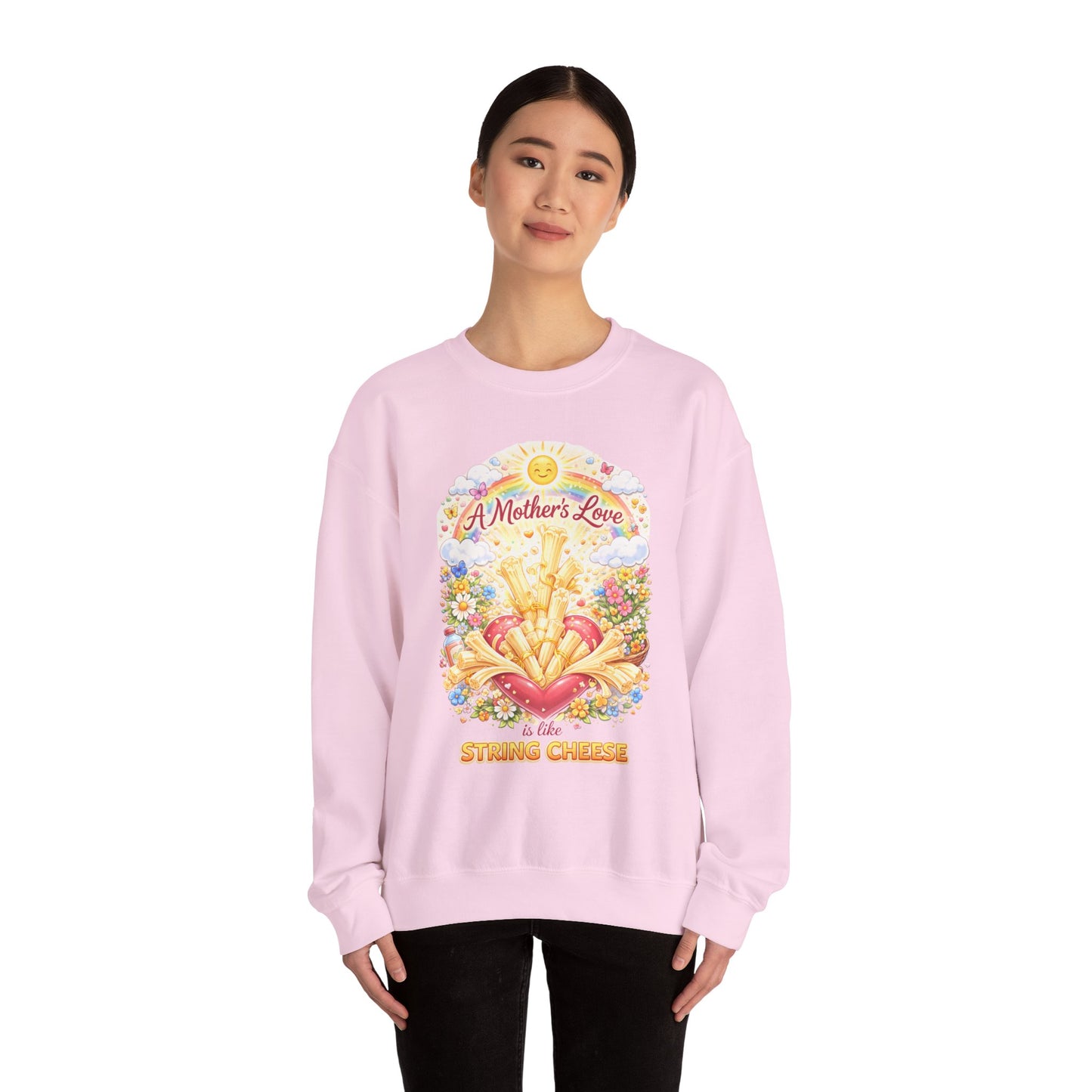 Crewneck Sweatshirt — "A Mother's Love is Like String Cheese" Floral Mother's Day Gift