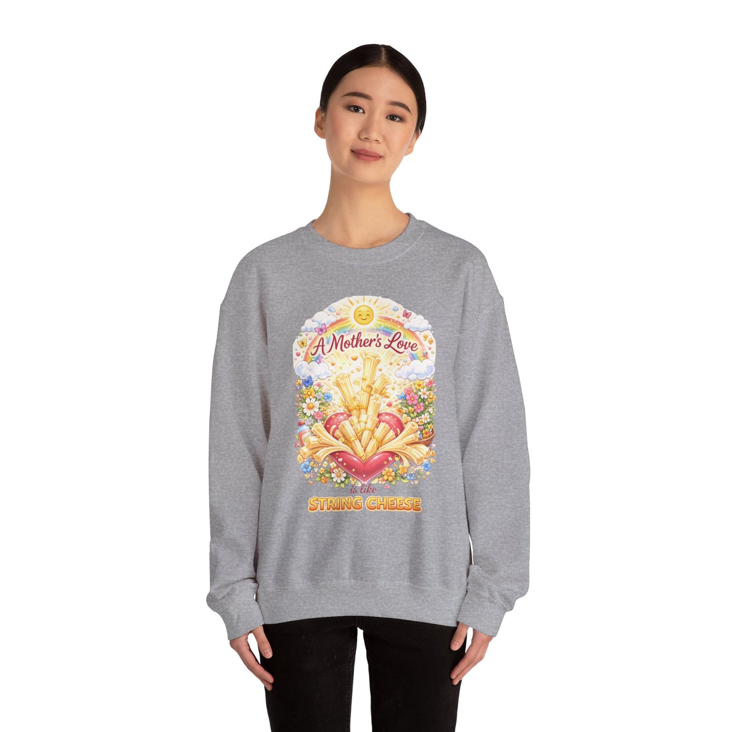 Crewneck Sweatshirt — "A Mother's Love is Like String Cheese" Floral Mother's Day Gift