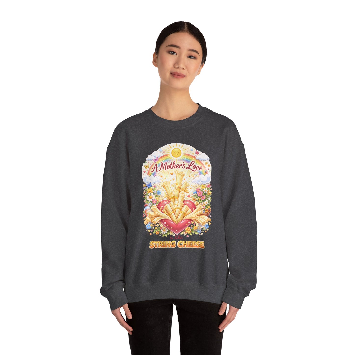 Crewneck Sweatshirt — "A Mother's Love is Like String Cheese" Floral Mother's Day Gift